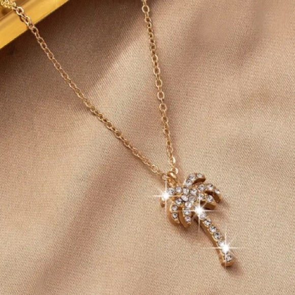 Diamond Palm Tree Gold Toned Necklace - Picture 2 of 5
